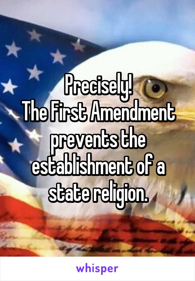 Precisely!
The First Amendment prevents the establishment of a state religion.