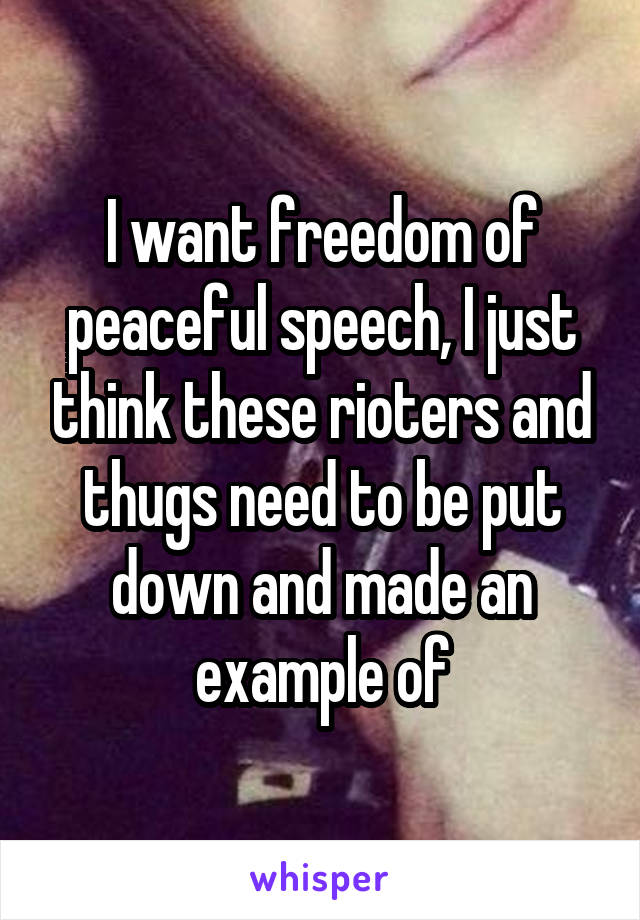 I want freedom of peaceful speech, I just think these rioters and thugs need to be put down and made an example of