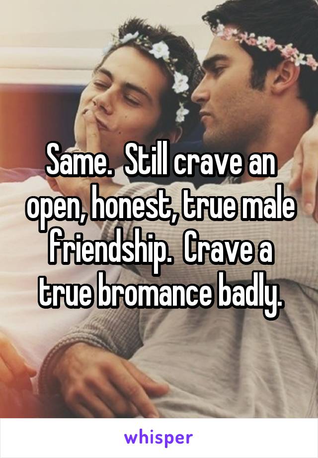 Same.  Still crave an open, honest, true male friendship.  Crave a true bromance badly.