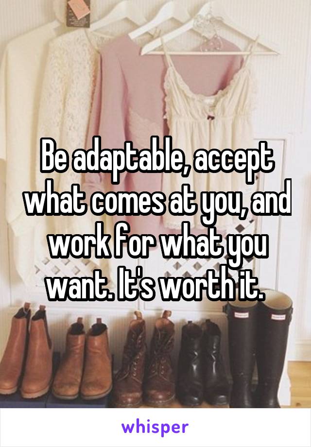 Be adaptable, accept what comes at you, and work for what you want. It's worth it. 