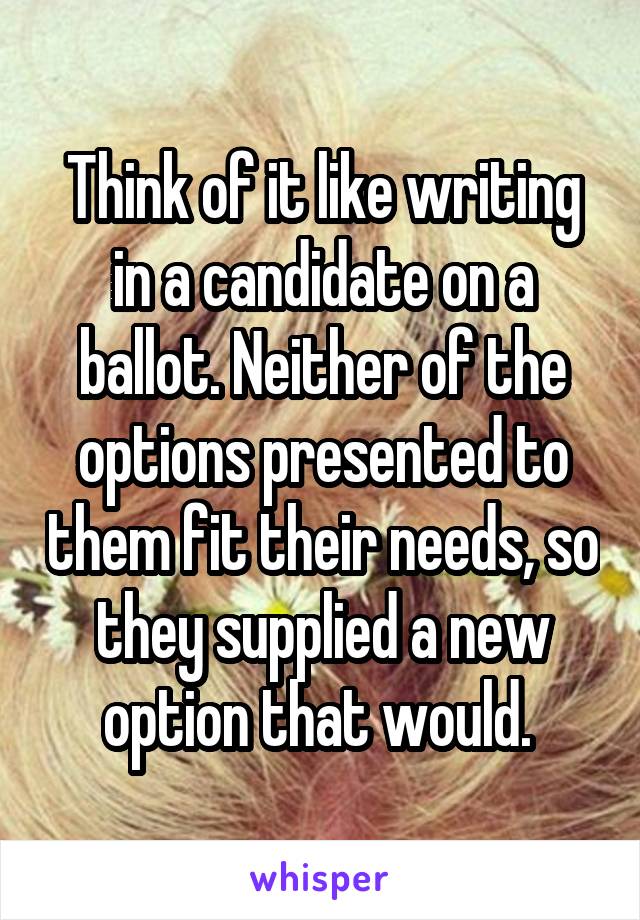 Think of it like writing in a candidate on a ballot. Neither of the options presented to them fit their needs, so they supplied a new option that would. 