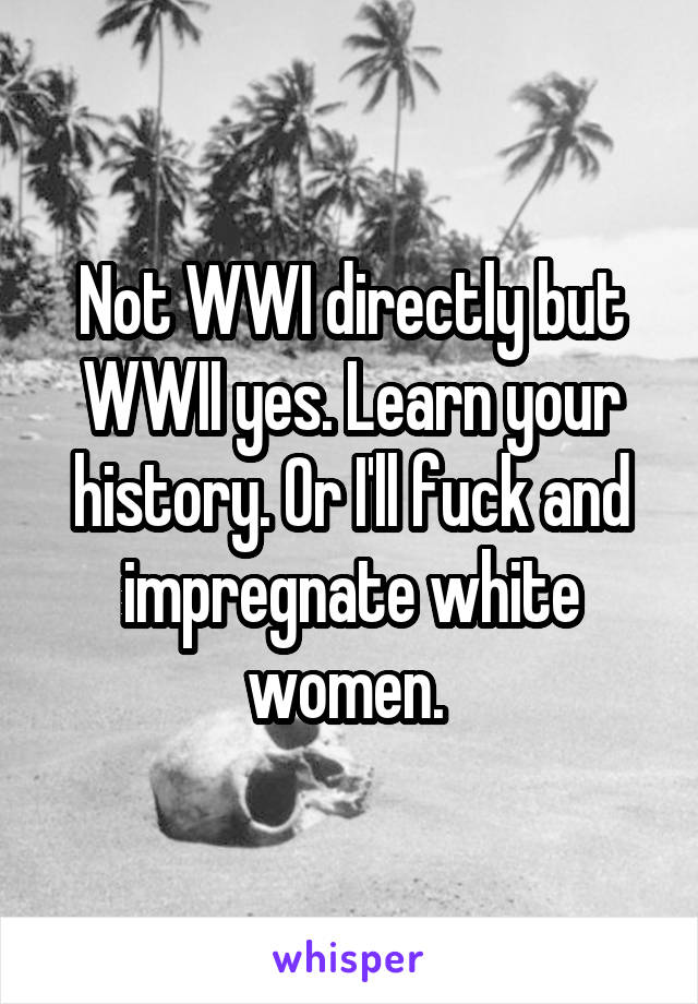 Not WWI directly but WWII yes. Learn your history. Or I'll fuck and impregnate white women. 