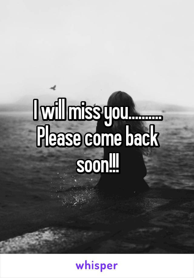I will miss you..........
Please come back soon!!!