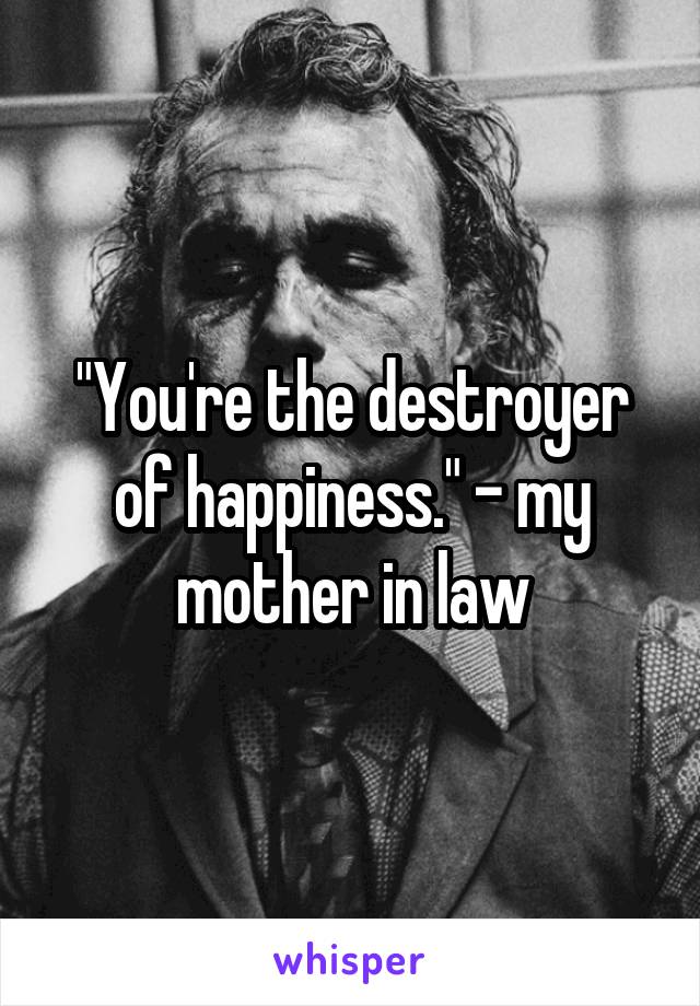 "You're the destroyer of happiness." - my mother in law