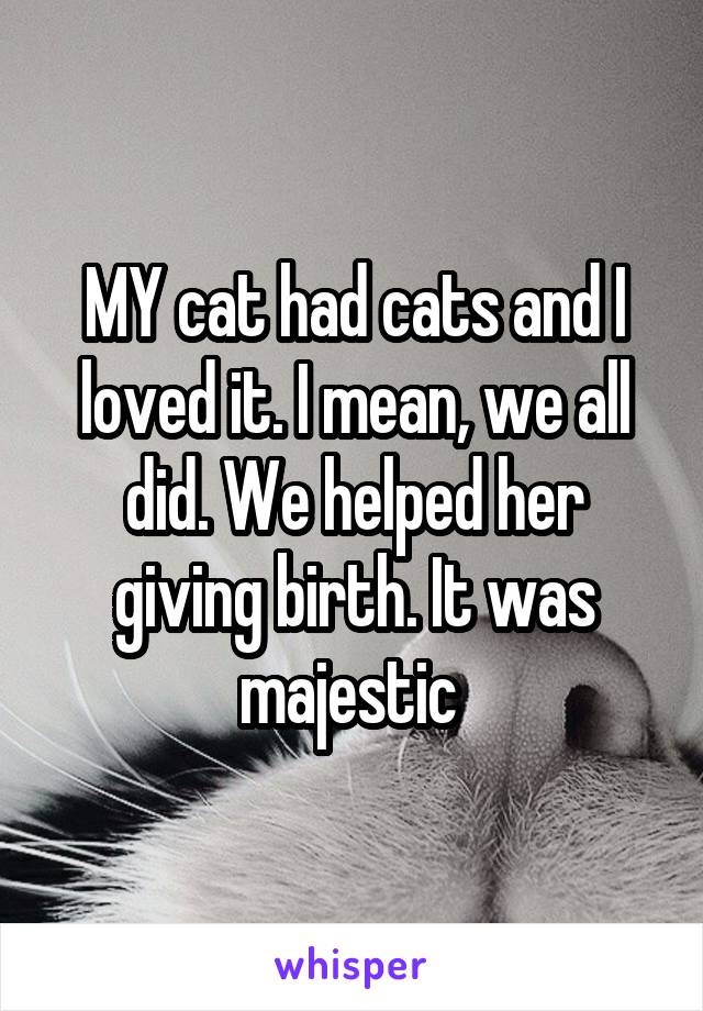 MY cat had cats and I loved it. I mean, we all did. We helped her giving birth. It was majestic 