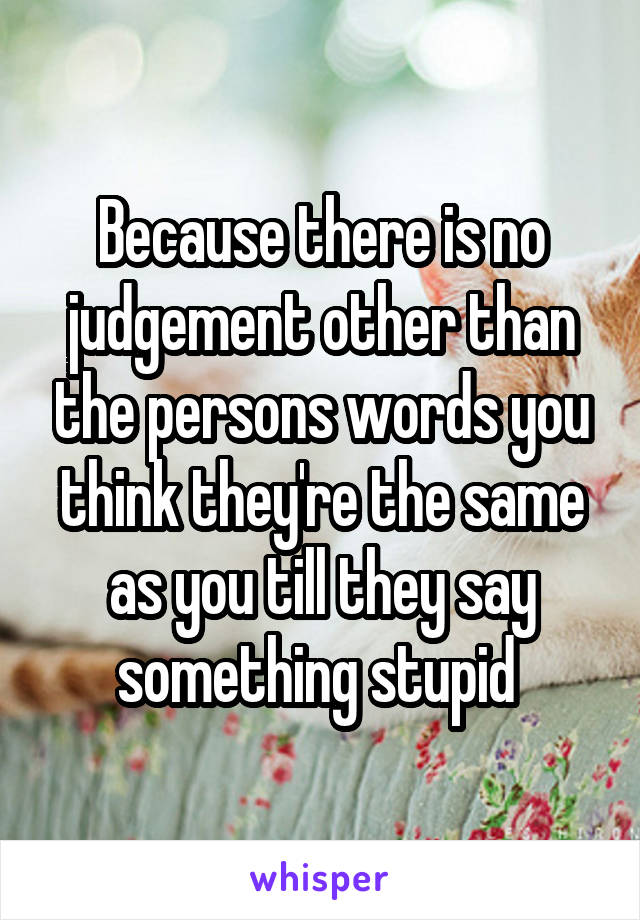 Because there is no judgement other than the persons words you think they're the same as you till they say something stupid 