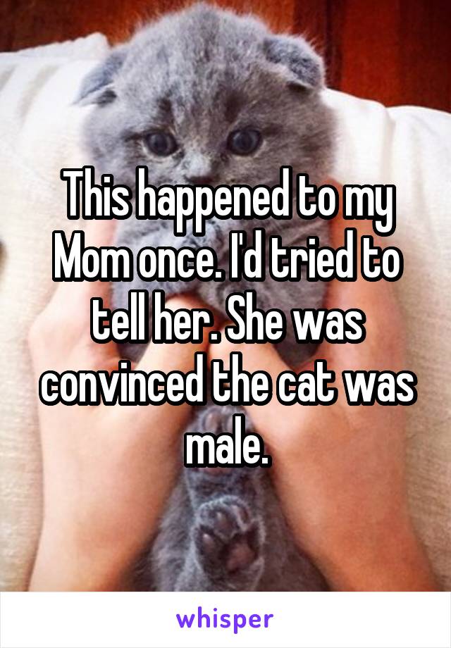 This happened to my Mom once. I'd tried to tell her. She was convinced the cat was male.