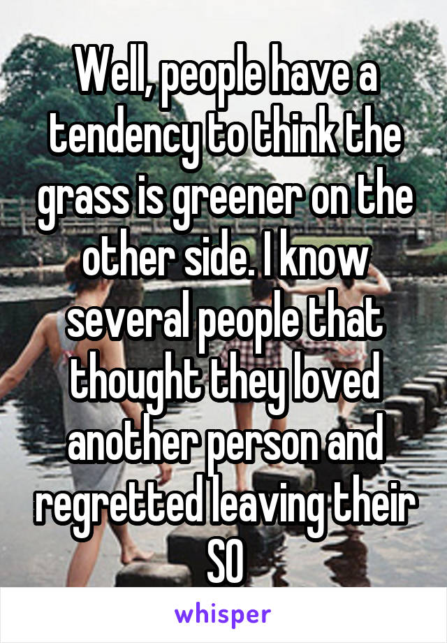 Well, people have a tendency to think the grass is greener on the other side. I know several people that thought they loved another person and regretted leaving their SO