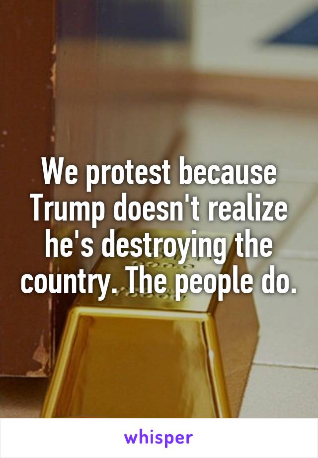 We protest because Trump doesn't realize he's destroying the country. The people do.