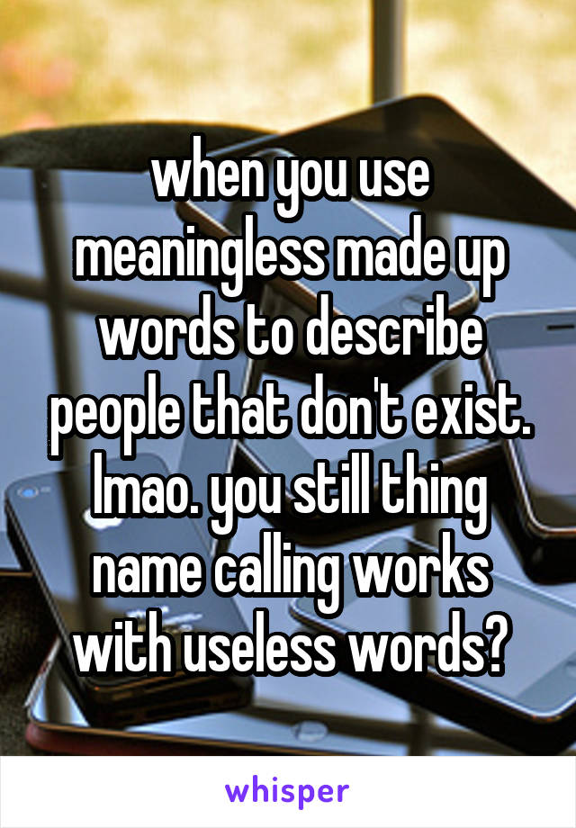 when you use meaningless made up words to describe people that don't exist. lmao. you still thing name calling works with useless words?
