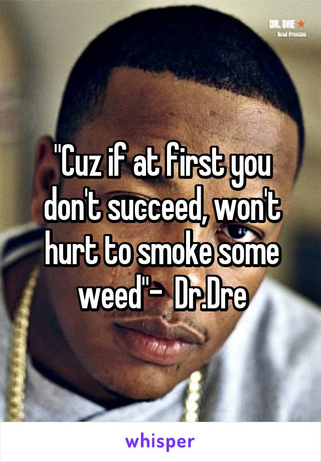 "Cuz if at first you don't succeed, won't hurt to smoke some weed"-  Dr.Dre