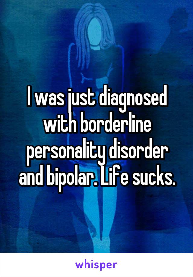 I was just diagnosed with borderline personality disorder and bipolar. Life sucks.