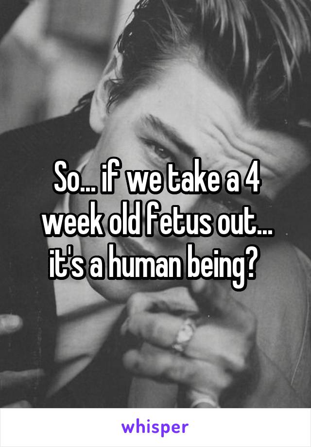 So... if we take a 4 week old fetus out... it's a human being? 