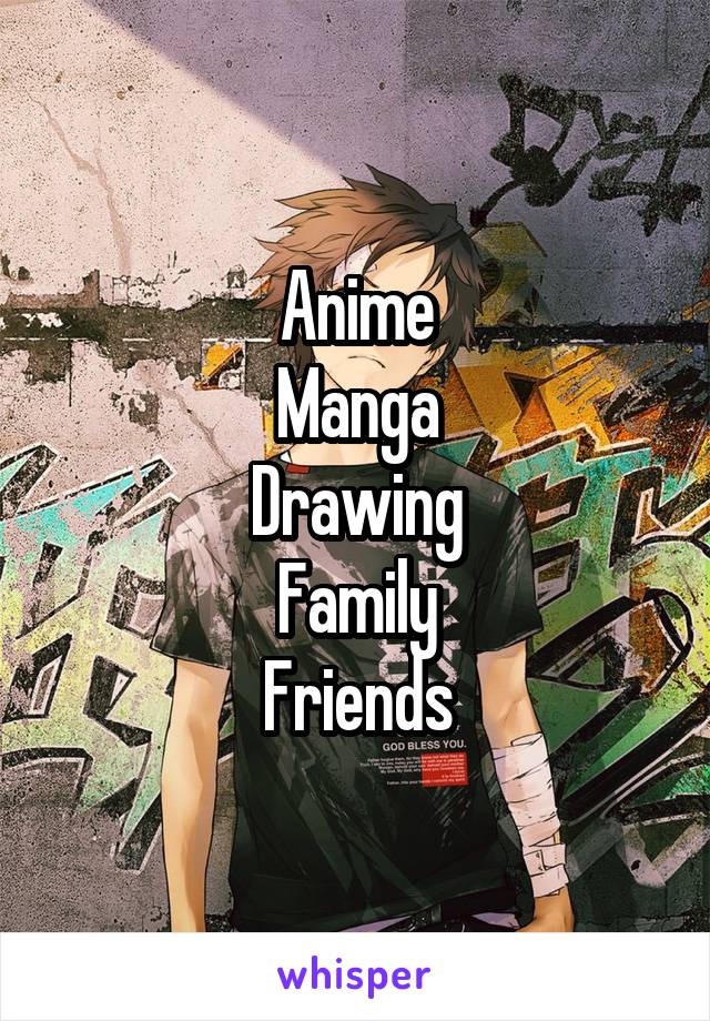 Anime
Manga
Drawing
Family
Friends