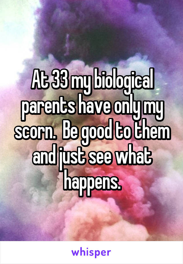 At 33 my biological parents have only my scorn.  Be good to them and just see what happens.