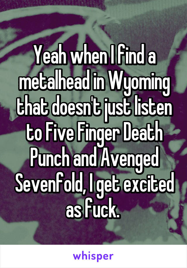Yeah when I find a metalhead in Wyoming that doesn't just listen to Five Finger Death Punch and Avenged Sevenfold, I get excited as fuck. 