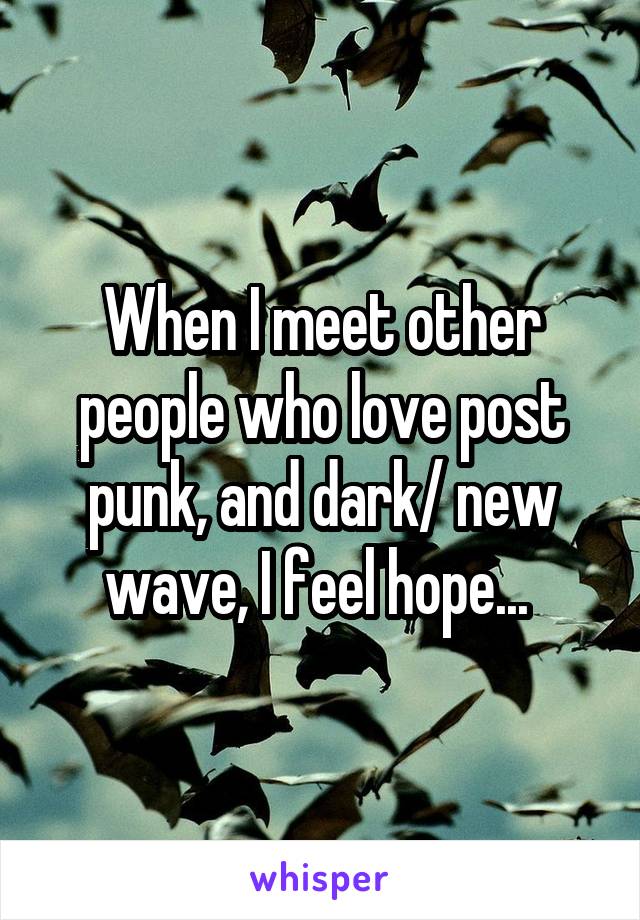 When I meet other people who love post punk, and dark/ new wave, I feel hope... 