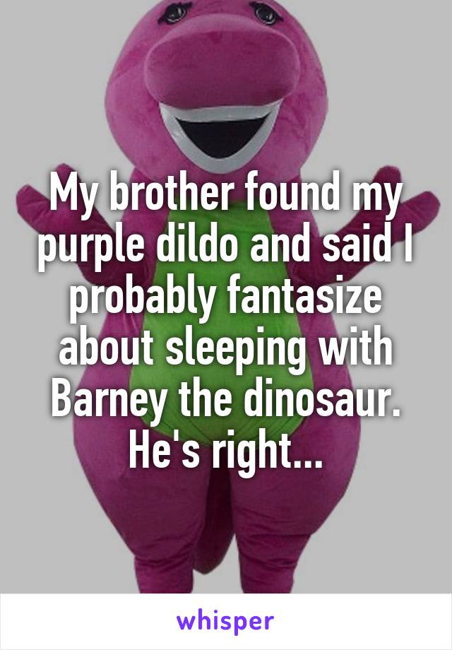 My brother found my purple dildo and said I probably fantasize about sleeping with Barney the dinosaur.
He's right...