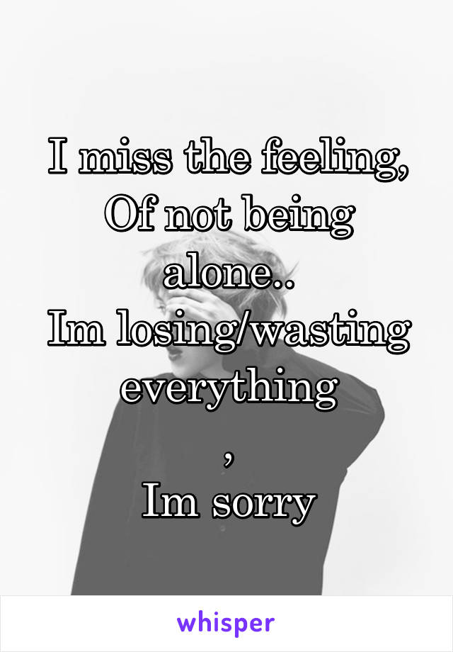 I miss the feeling,
Of not being alone..
Im losing/wasting everything
,
Im sorry
