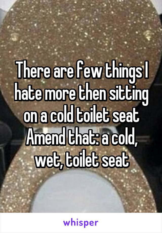 There are few things I hate more then sitting on a cold toilet seat
Amend that: a cold, wet, toilet seat