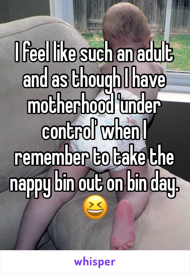 I feel like such an adult and as though I have motherhood 'under control' when I remember to take the nappy bin out on bin day. 
😆