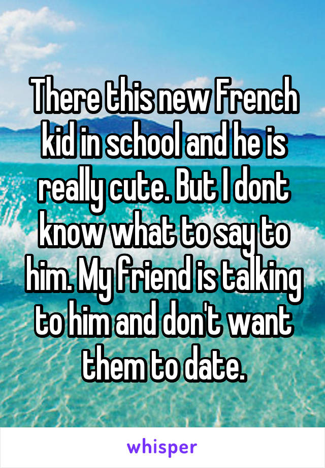 There this new French kid in school and he is really cute. But I dont know what to say to him. My friend is talking to him and don't want them to date.