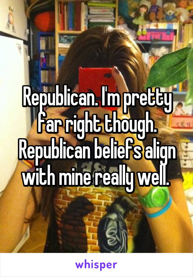 Republican. I'm pretty far right though. Republican beliefs align with mine really well. 