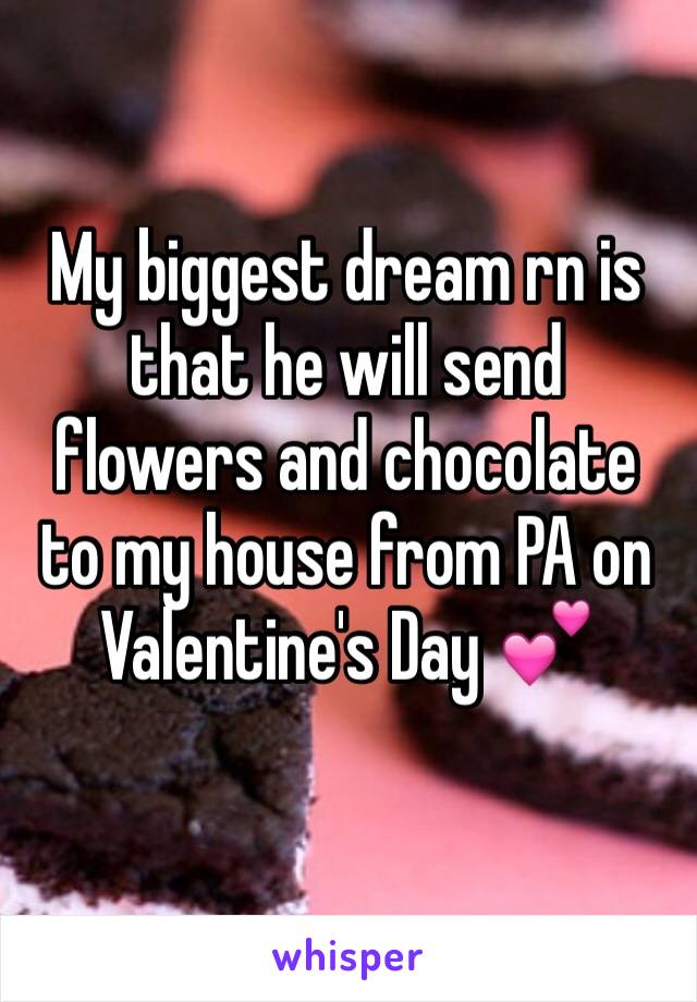 My biggest dream rn is that he will send flowers and chocolate to my house from PA on Valentine's Day 💕