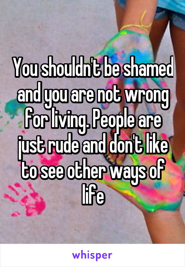 You shouldn't be shamed and you are not wrong for living. People are just rude and don't like to see other ways of life