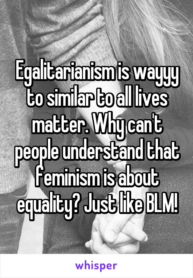 Egalitarianism is wayyy to similar to all lives matter. Why can't people understand that feminism is about equality? Just like BLM!