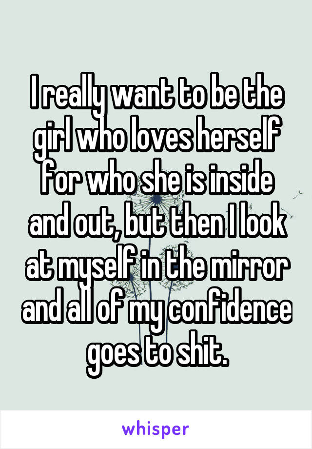 I really want to be the girl who loves herself for who she is inside and out, but then I look at myself in the mirror and all of my confidence goes to shit.