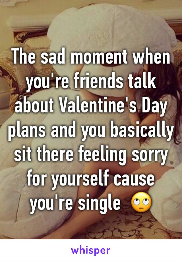 The sad moment when you're friends talk about Valentine's Day plans and you basically sit there feeling sorry for yourself cause you're single  🙄