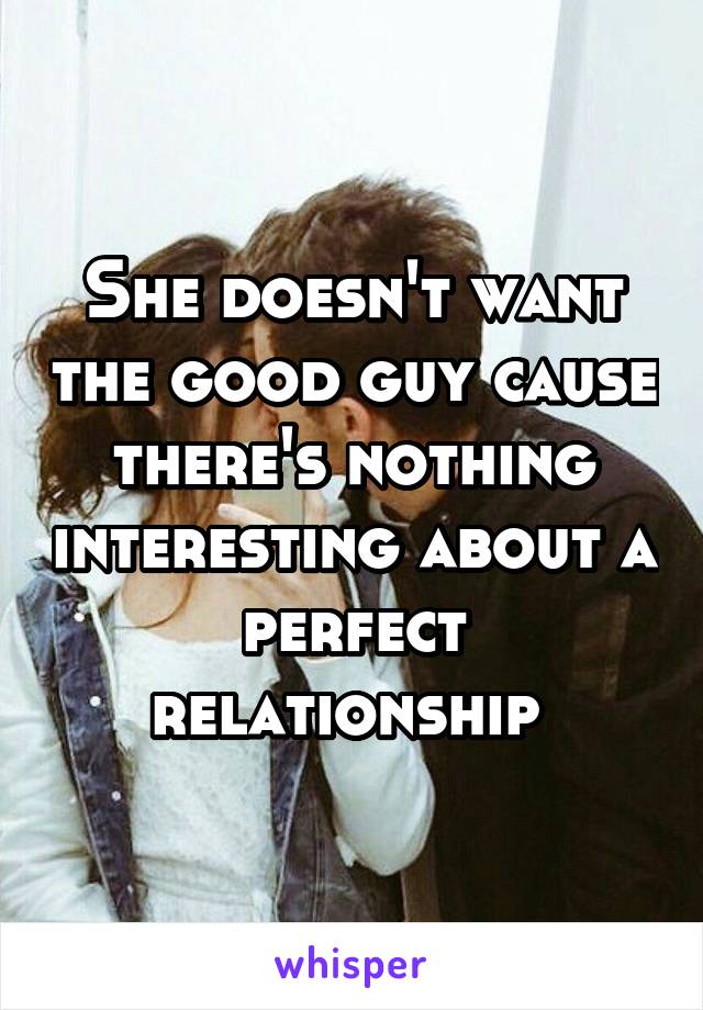 She doesn't want the good guy cause there's nothing interesting about a perfect relationship 