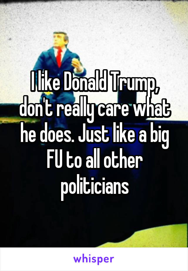 I like Donald Trump, don't really care what he does. Just like a big FU to all other politicians