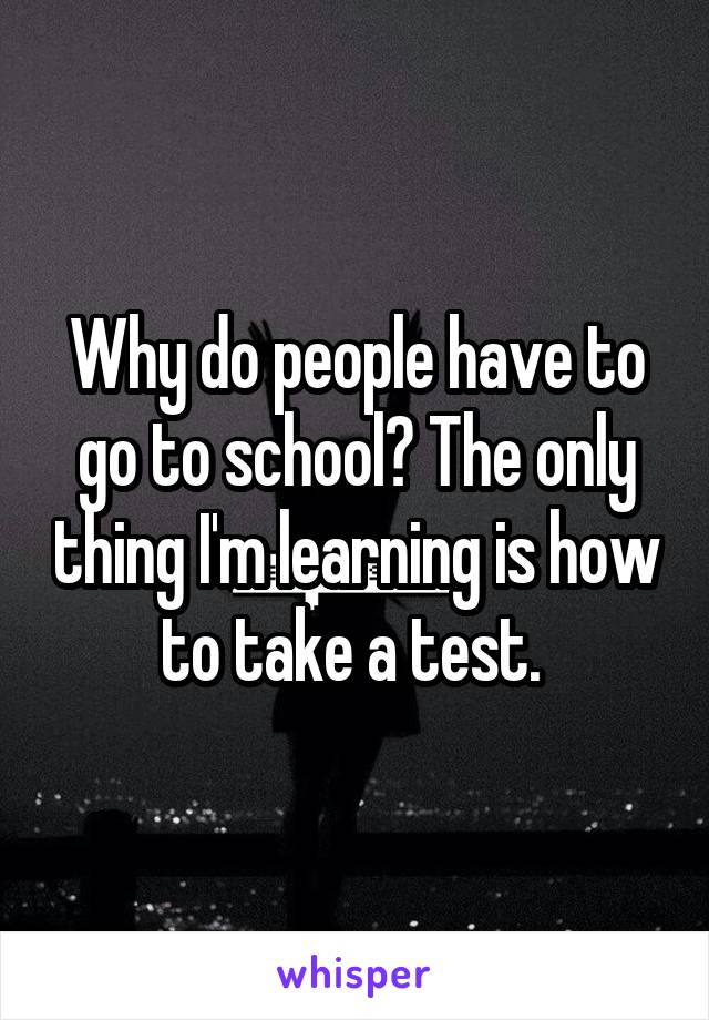 Why do people have to go to school? The only thing I'm learning is how to take a test. 