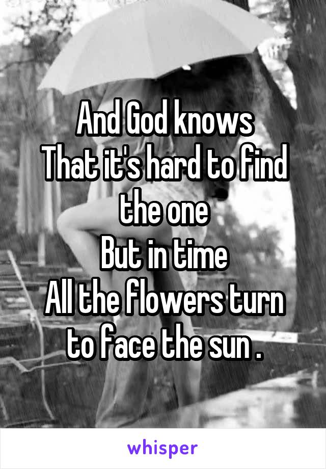 And God knows
That it's hard to find the one
But in time
All the flowers turn to face the sun .