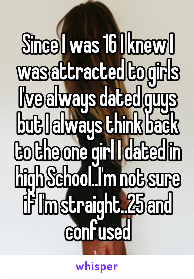 Since I was 16 I knew I was attracted to girls I've always dated guys but I always think back to the one girl I dated in high School..I'm not sure if I'm straight..25 and confused