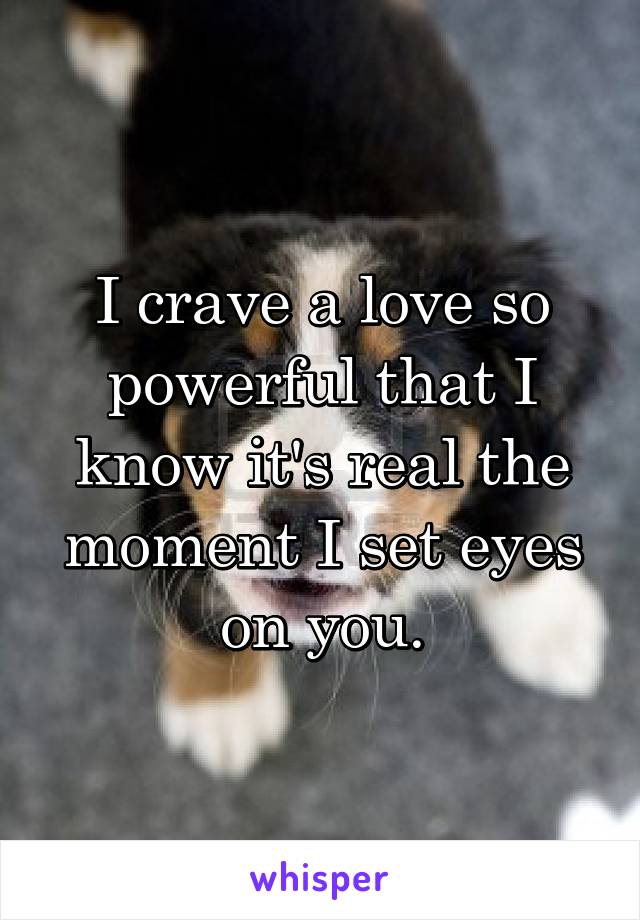 I crave a love so powerful that I know it's real the moment I set eyes on you.