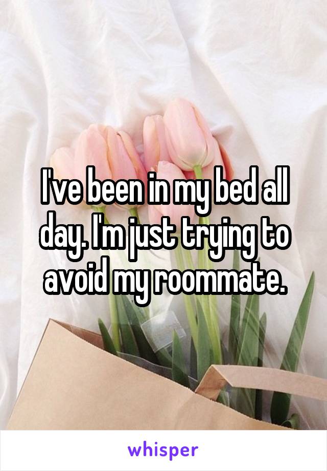 I've been in my bed all day. I'm just trying to avoid my roommate.