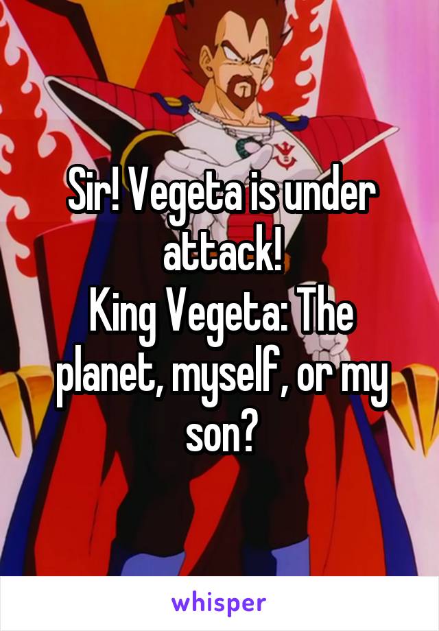 Sir! Vegeta is under attack!
King Vegeta: The planet, myself, or my son?