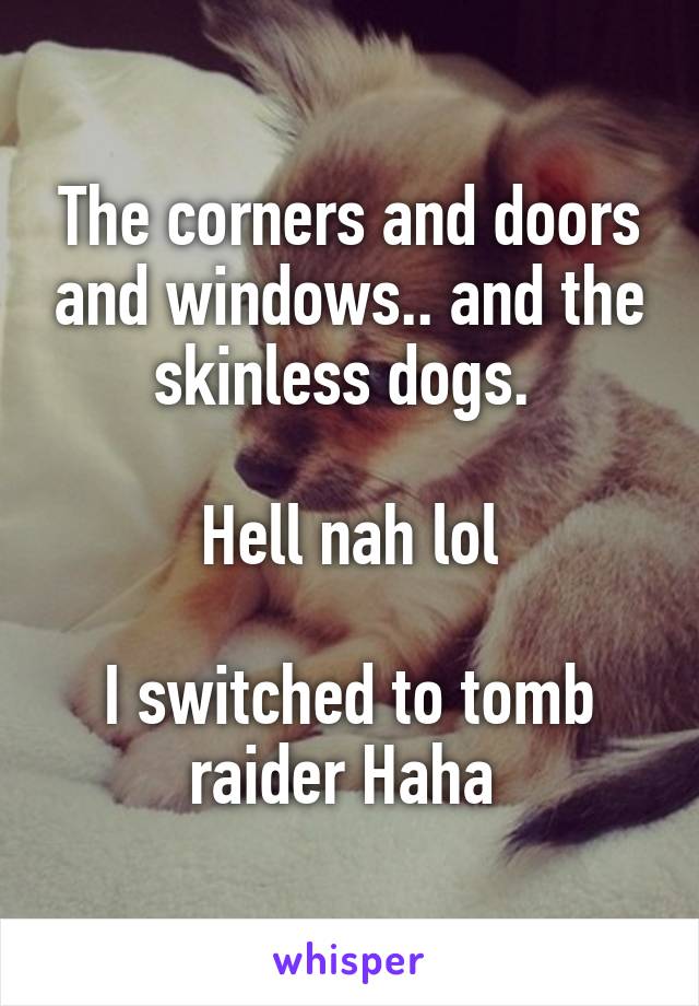 The corners and doors and windows.. and the skinless dogs. 

Hell nah lol

I switched to tomb raider Haha 