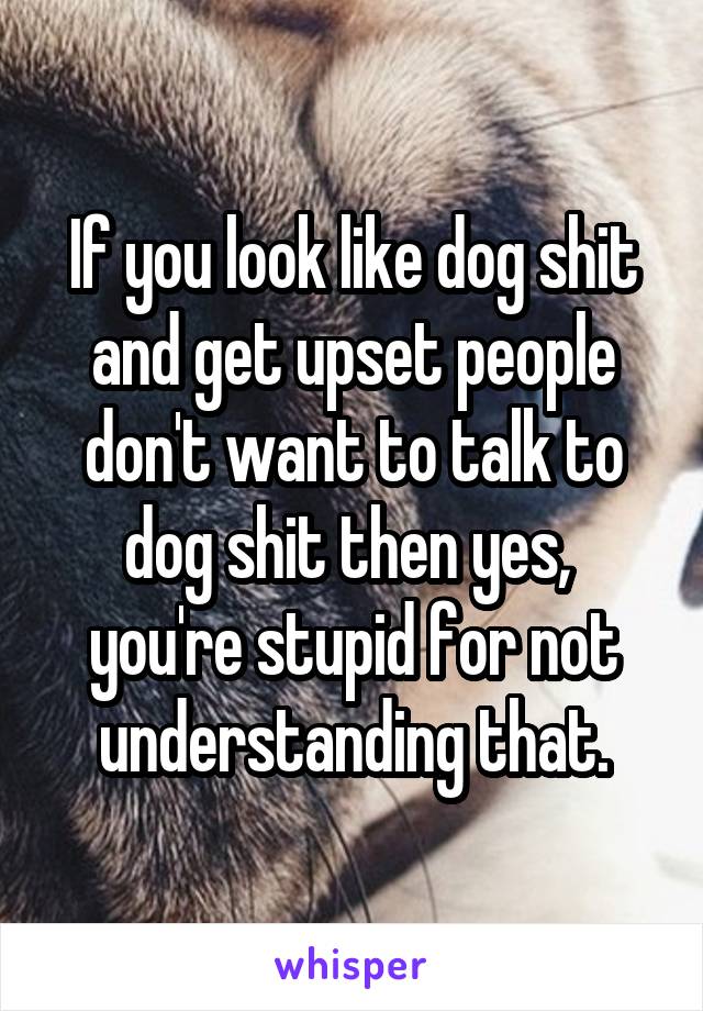 If you look like dog shit and get upset people don't want to talk to dog shit then yes,  you're stupid for not understanding that.