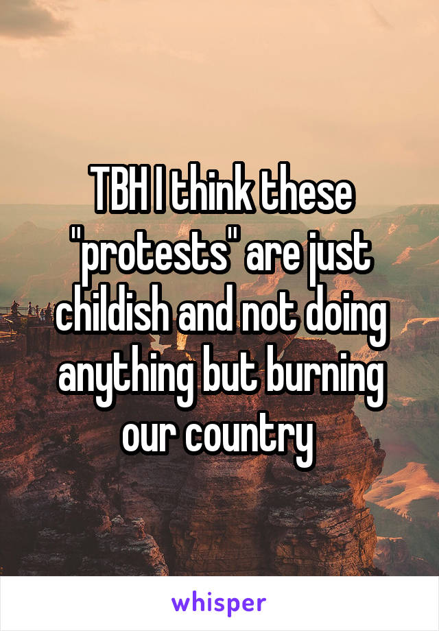 TBH I think these "protests" are just childish and not doing anything but burning our country 