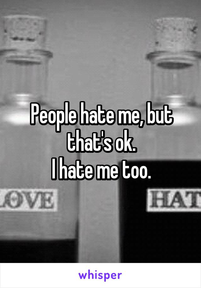 People hate me, but that's ok.
I hate me too.