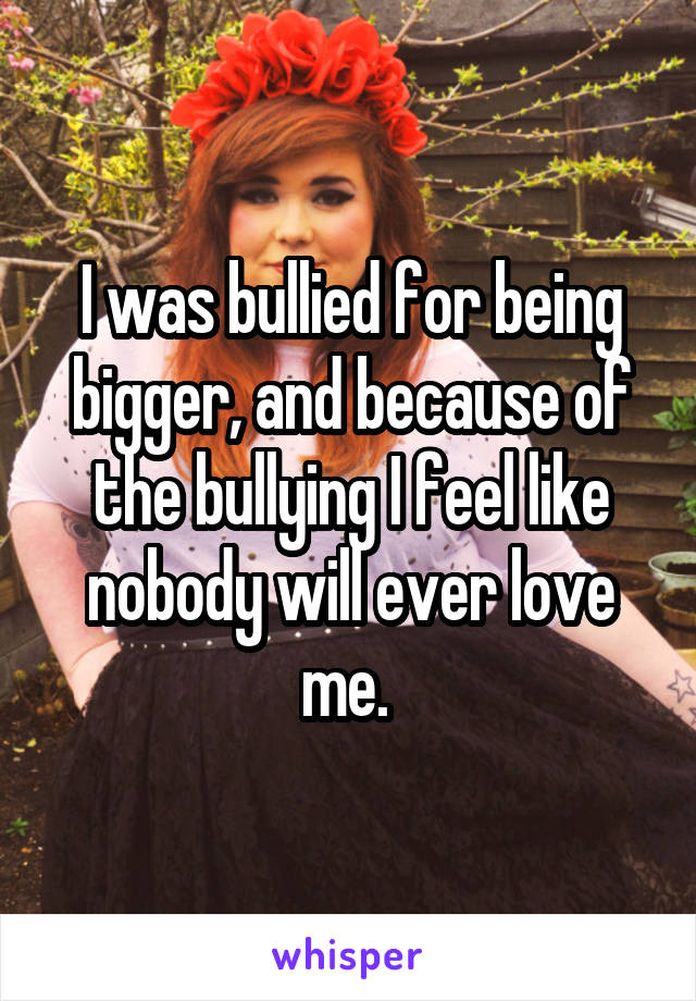 I was bullied for being bigger, and because of the bullying I feel like nobody will ever love me. 