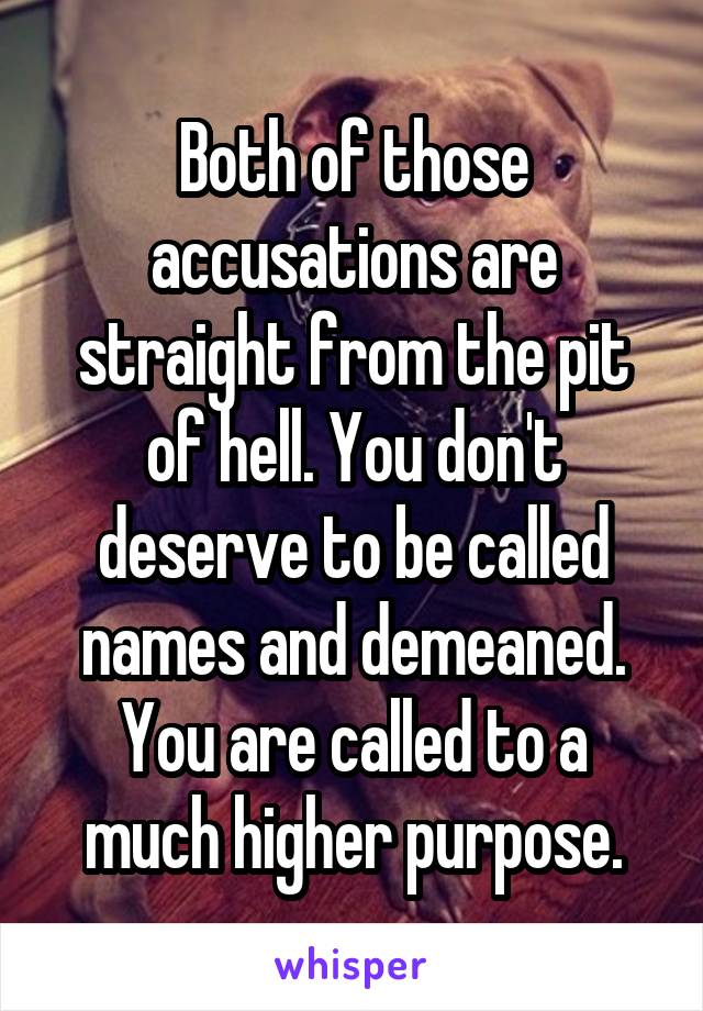 Both of those accusations are straight from the pit of hell. You don't deserve to be called names and demeaned. You are called to a much higher purpose.