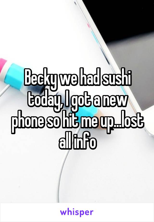 Becky we had sushi today, I got a new phone so hit me up...lost all info