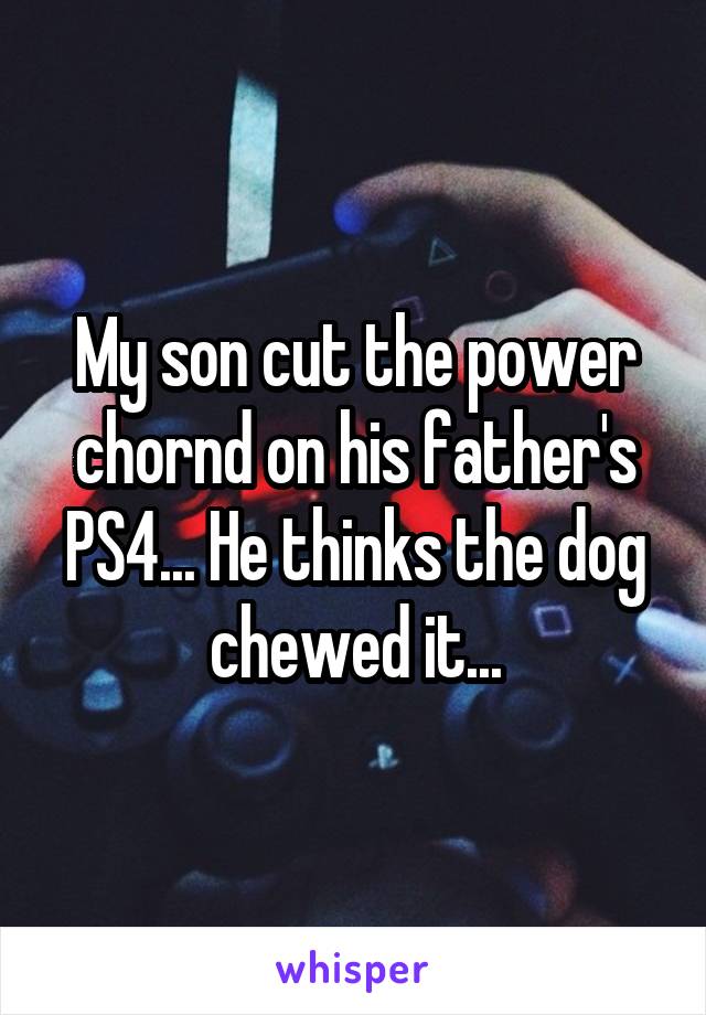 My son cut the power chornd on his father's PS4... He thinks the dog chewed it...