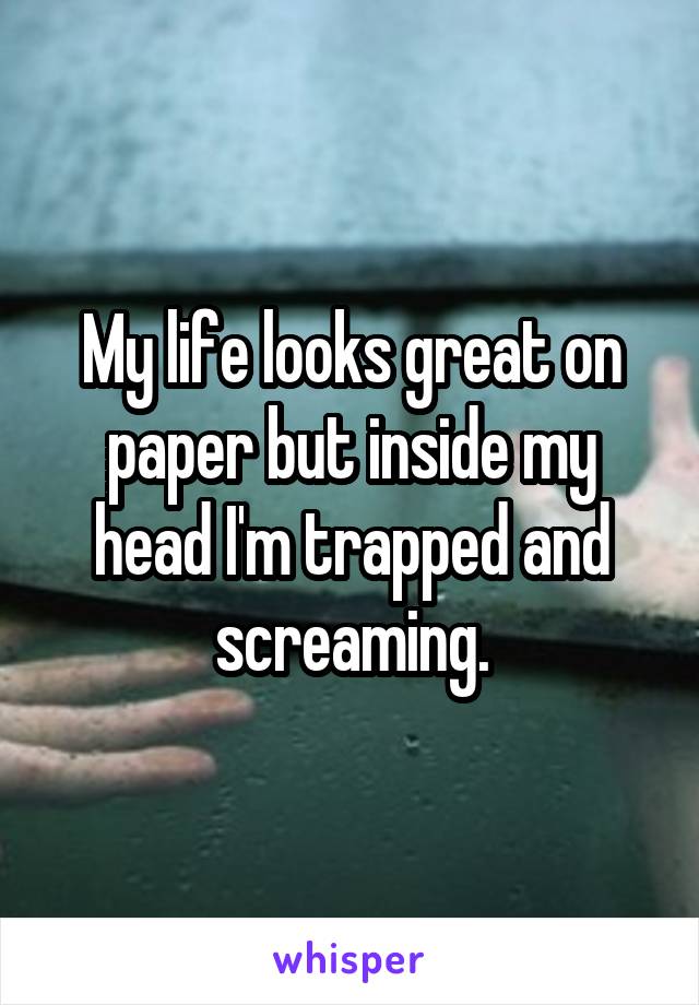 My life looks great on paper but inside my head I'm trapped and screaming.