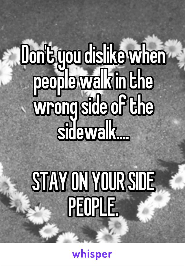 Don't you dislike when people walk in the wrong side of the sidewalk....

STAY ON YOUR SIDE PEOPLE.